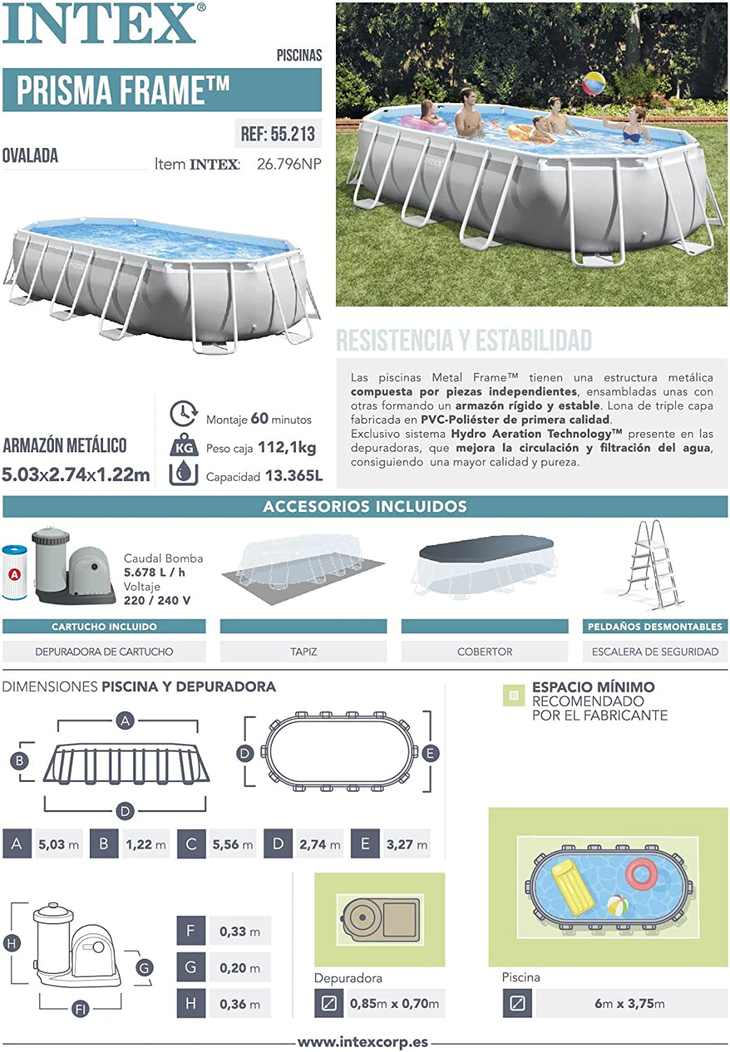 INTEX Prism Frame Oval Pool (16.6ft x 9ft x 48")