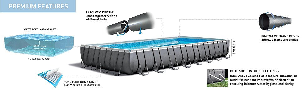 INTEX 32ft X 16ft X 52in Ultra XTR Rectangular Pool Set with Sand Filter Pump ,Ladder, Ground Cloth, Pool Cover