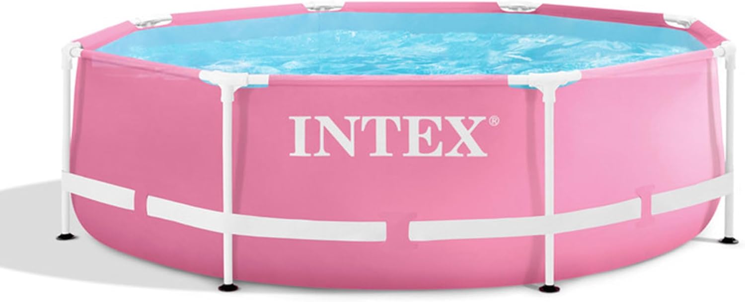 Intex 8ft x 2.5ft Round Metal Frame Above Ground Swimming Pool, Pink