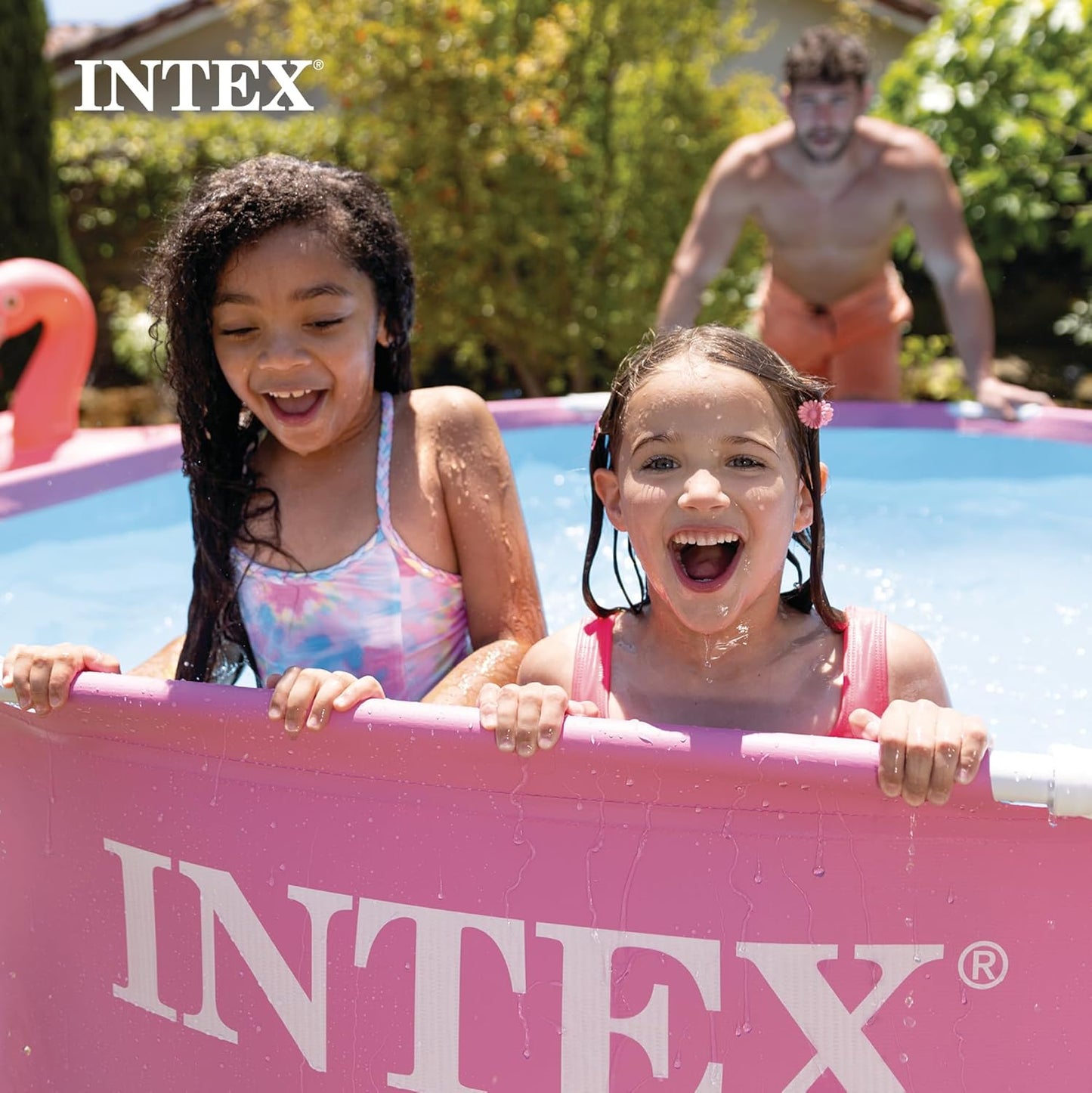 Intex 8ft x 2.5ft Round Metal Frame Above Ground Swimming Pool, Pink