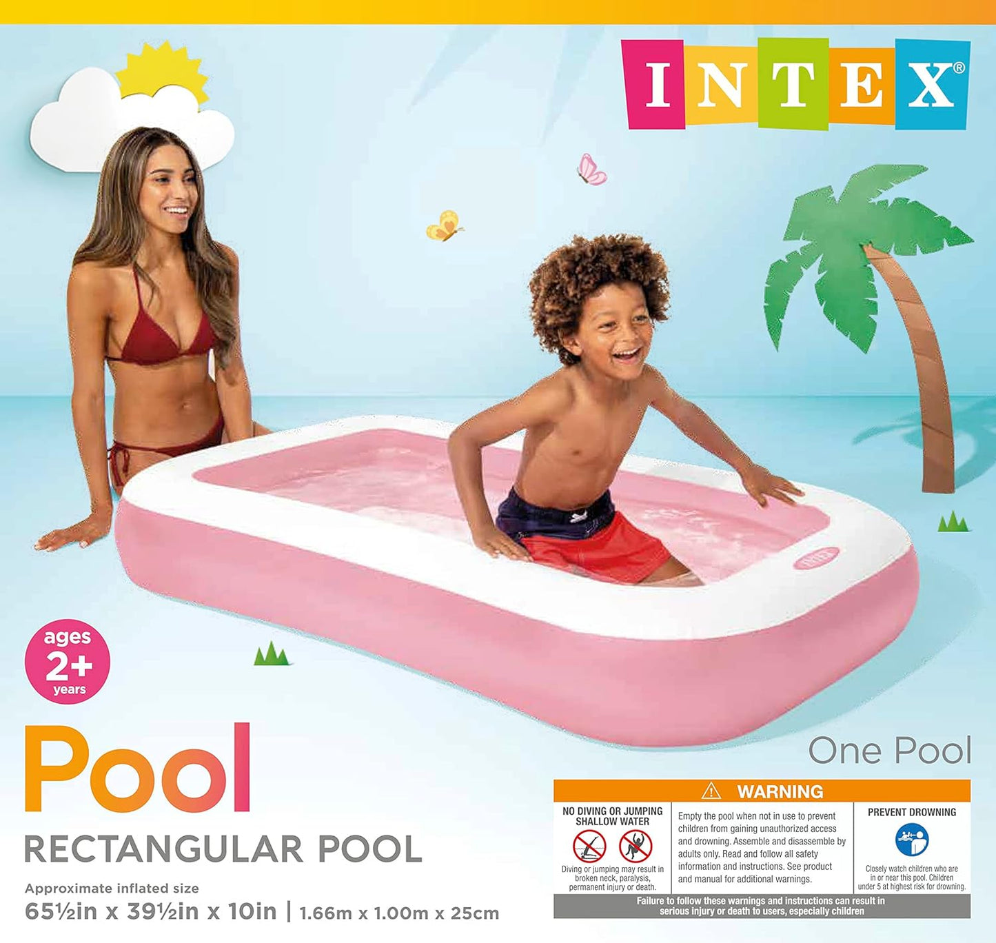 Intex 58423EP 65" x 39" Swim Center Inflatable Kids and Family Pool for All Ages | Pink