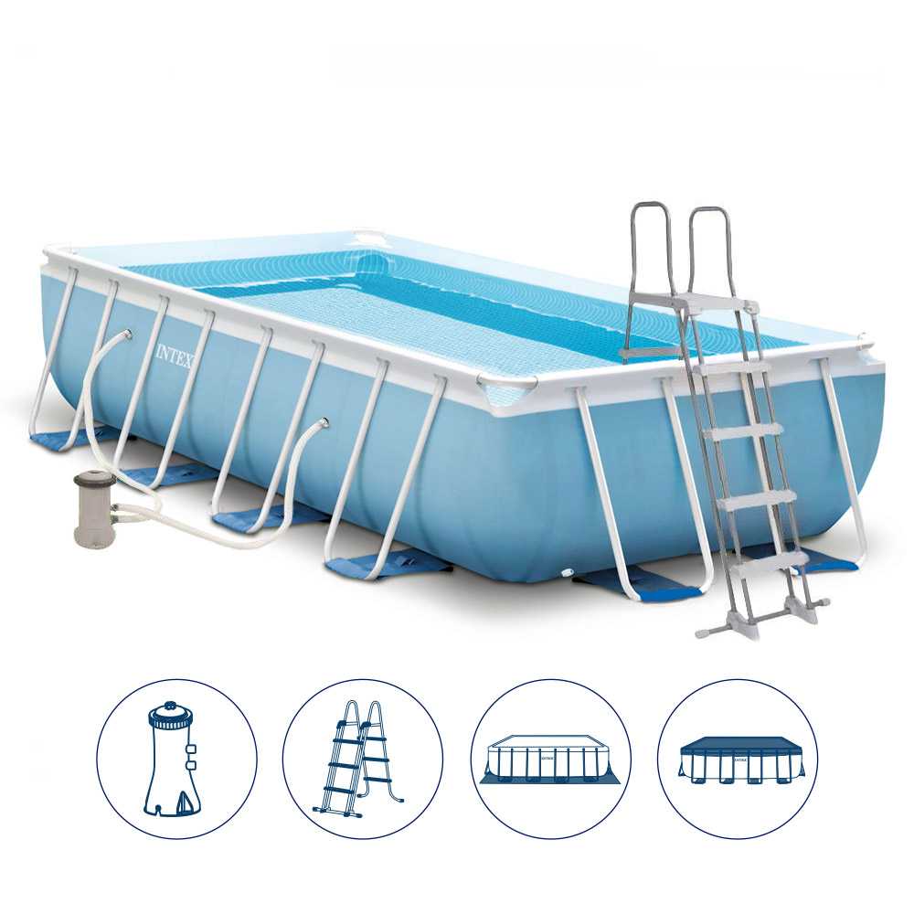 Intex Prism Frame Rectangular Swimming Pool (L 16ft x W 8ft x H 42")