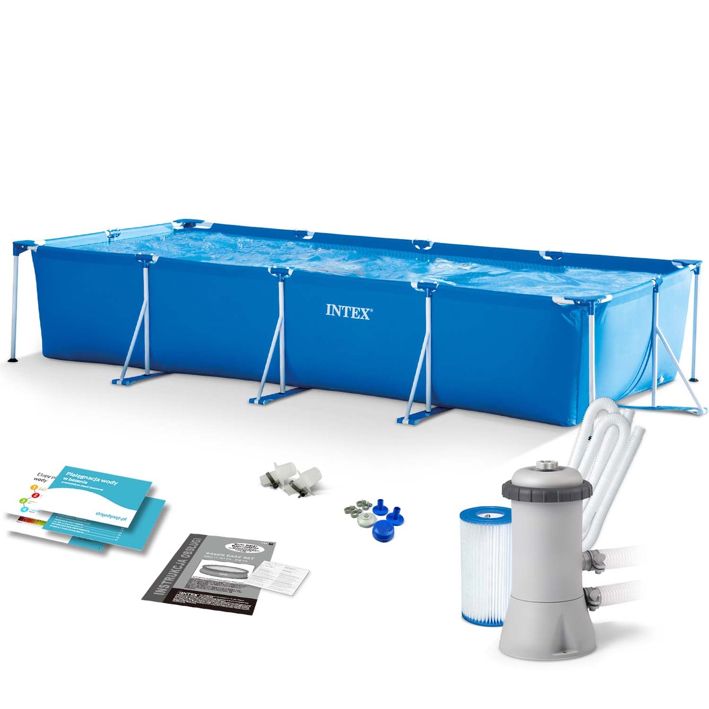 INTEX Small Frame Rectangular Pool 14.7' x 7.2' x 33" ( 4.5m X 2.2m X 0.84m ) With Water Filter Pump