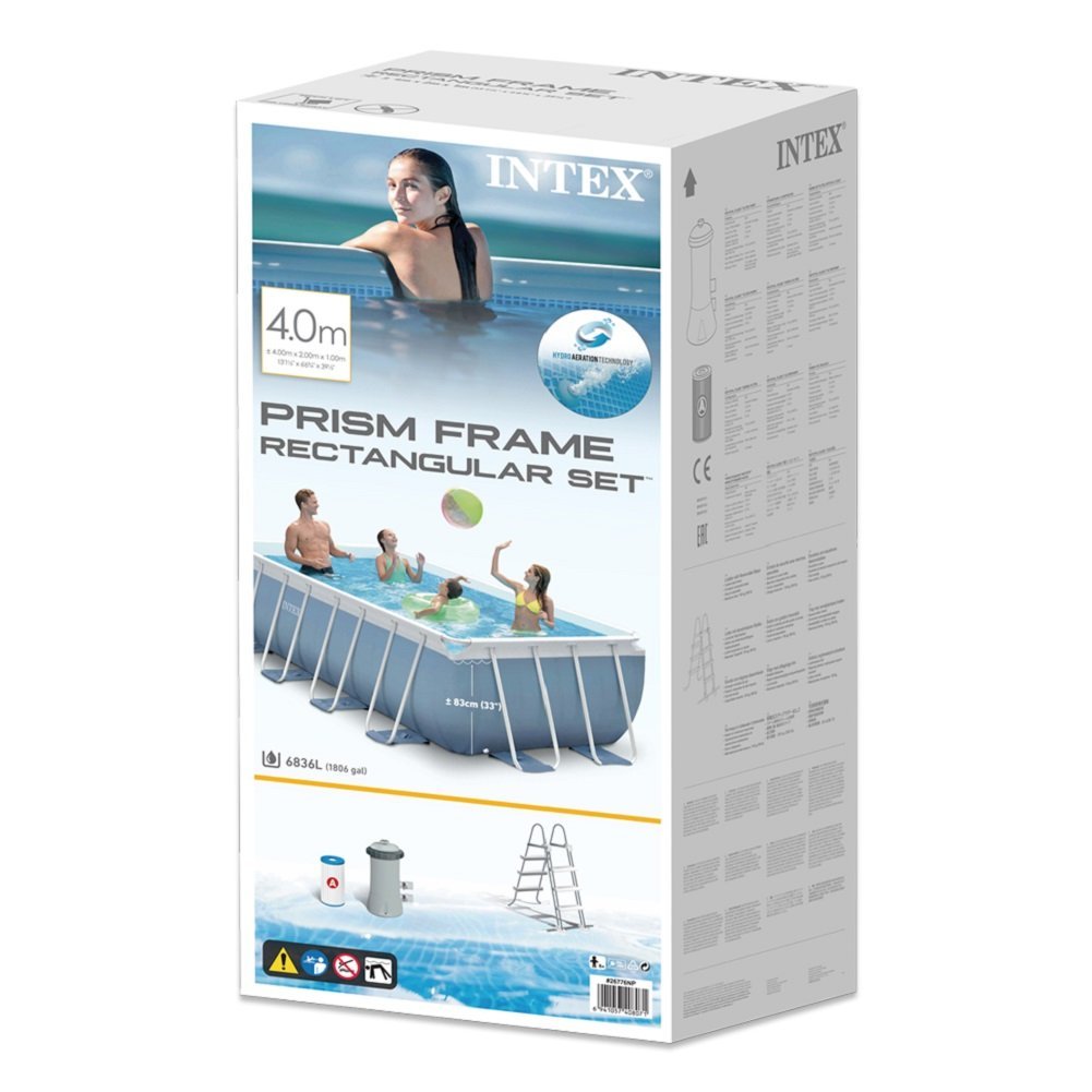 INTEX Prism Frame Pool (13.1ft x 6.5ft x 39") Rectangular With Filter Pump & Ladder (4.0m x 2.0m x 1.0m )