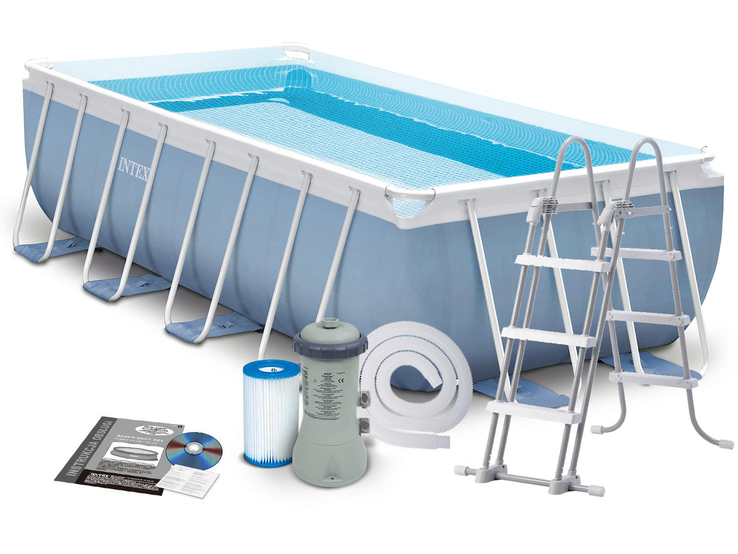 INTEX Prism Frame Pool (13.1ft x 6.5ft x 39") Rectangular With Filter Pump & Ladder (4.0m x 2.0m x 1.0m )