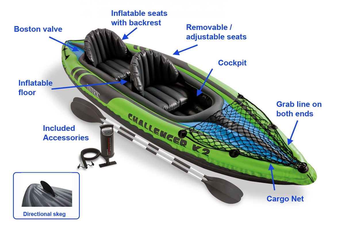 INTEX Boat Challenger K2 Kayak 2 Person With 86" Aluminum Oars & Air Pump